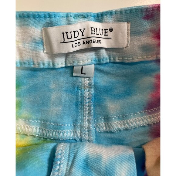 Judy Blue Snow Cone Tie-Dye High Rise Denim Shorts Womens Size Large - Picture 7 of 9